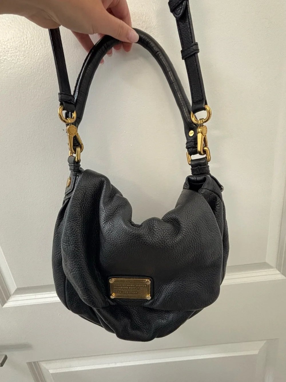 Marc by Marc Jacobs Black Leather Hobo Bag with Gold Hardware - Women Bags
